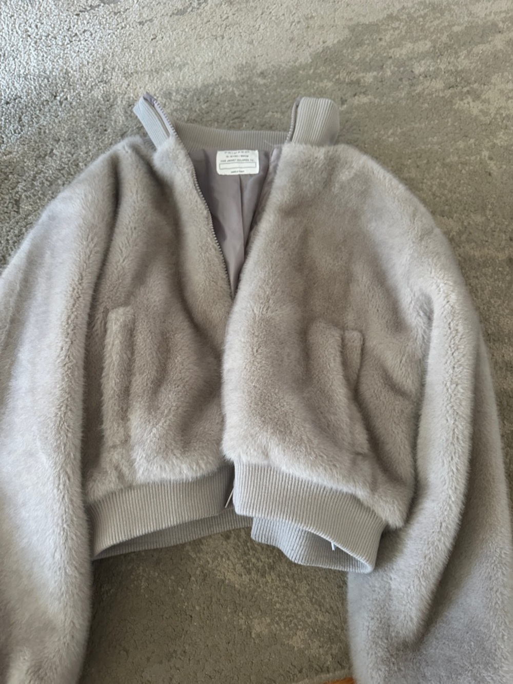 Primark Girls Faux Fur Bomber Jacket in Light Gray